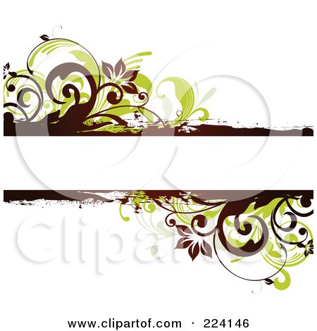 Royalty-Free (RF) Clipart Illustration of a Text Bar Bordered In Green Leaves, Flowers And Grunge by OnFocusMedia