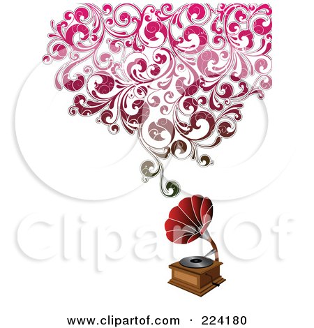 Royalty-Free (RF) Clipart Illustration of a Phonograph With Floral Sound by OnFocusMedia