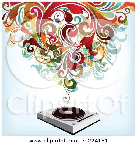 Royalty-Free (RF) Clipart Illustration of Swirls Over A Record Player by OnFocusMedia