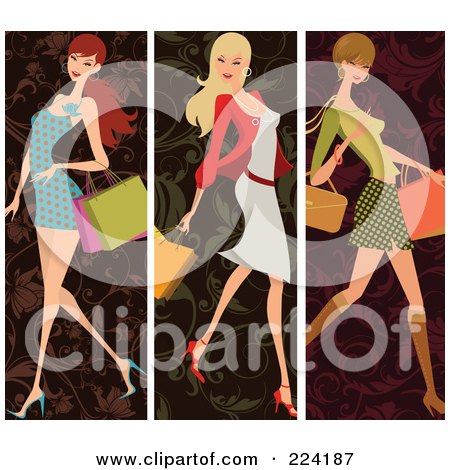 Royalty-Free (RF) Clipart Illustration of a Digital Collage Of Vertical Shopping Women Borders by OnFocusMedia