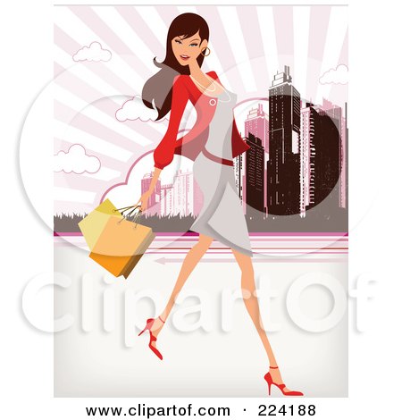 Royalty-Free (RF) Clipart Illustration of a Beautiful Woman Shopping In A City by OnFocusMedia