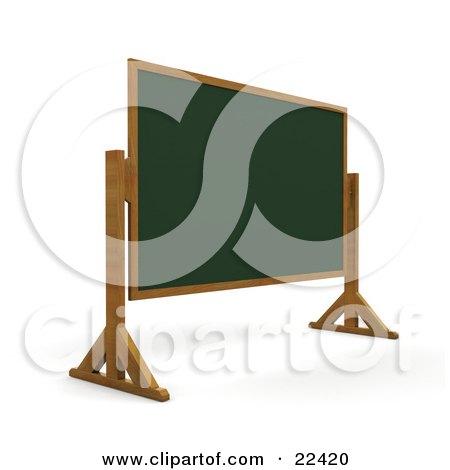 Clipart Illustration of a Blank Green Chalkboard On Wooden Legs In A Class Room by KJ Pargeter