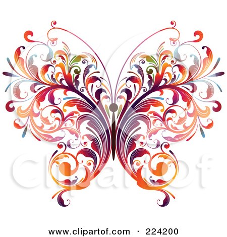 Royalty-Free (RF) Clipart Illustration of a Colorful Flourish Butterfly by OnFocusMedia