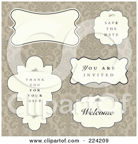 Royalty-Free (RF) Clipart Illustration of a Digital Collage Of Save The Date, Thank You And Other Frames On Floral Beige by BestVector