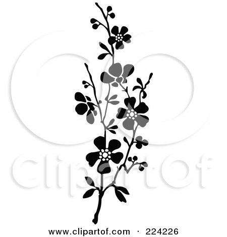 Royalty-Free (RF) Clipart Illustration of a Vertical Border Of Black And White Blossoms - 1 by BestVector