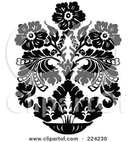 Royalty-Free (RF) Clipart Illustration of a Black And White Design Of Ornate Flowers - 1 by BestVector