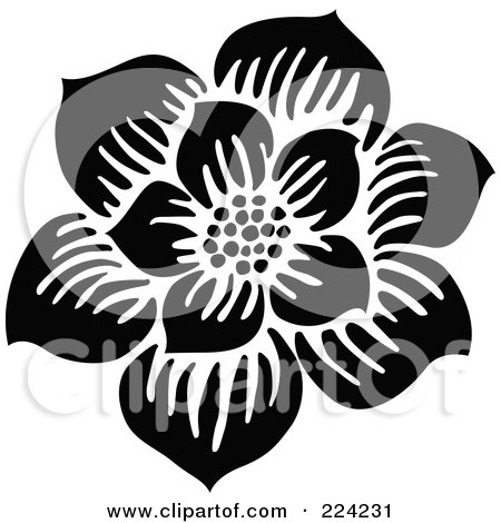 Royalty-Free (RF) Clipart Illustration of a Black And White Flower Design - 2 by BestVector