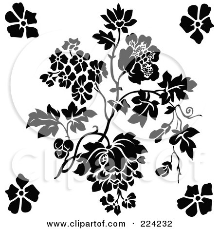 Royalty-Free (RF) Clipart Illustration of a Flowering Plant With Flowers In The Corners by BestVector