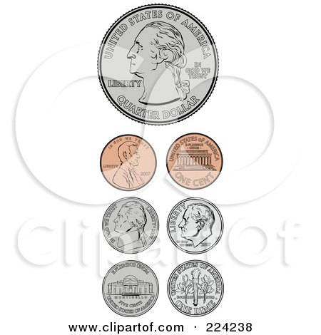 Royalty-Free (RF) Clipart Illustration of a Digital Collage Of American Coins by BestVector