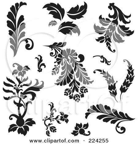 Royalty-Free (RF) Clipart Illustration of a Digital Collage Of Black And White Foliage Designs - 1 by BestVector