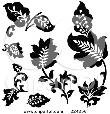 Royalty-Free (RF) Clipart Illustration of a Digital Collage Of Black And White Foliage Designs - 2 by BestVector