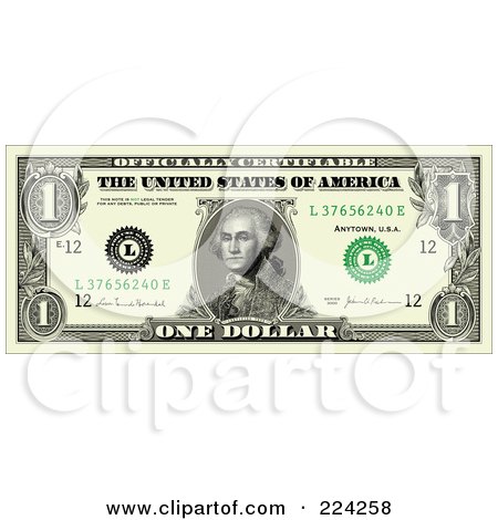 Royalty-Free (RF) Clipart Illustration of a One Dollar Bill Greenback by BestVector