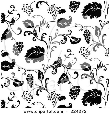 Royalty-Free (RF) Clipart Illustration of a Black And White Grape Pattern Background - 2 by BestVector