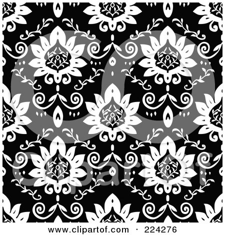 Royalty-Free (RF) Clipart Illustration of a Black And White Floral Pattern Background - 14 by BestVector