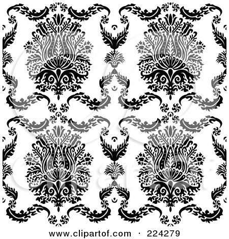 Royalty-Free (RF) Clipart Illustration of a Black And White Floral Pattern Background - 6 by BestVector