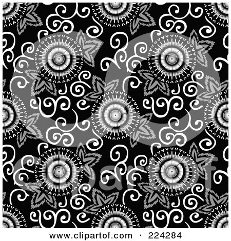 Royalty-Free (RF) Clipart Illustration of a Black And White Floral Pattern Background - 10 by BestVector