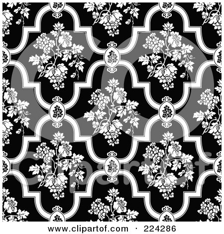 Royalty-Free (RF) Clipart Illustration of a Black And White Floral Pattern Background - 18 by BestVector