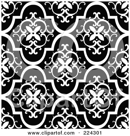 Royalty-Free (RF) Clipart Illustration of a Black And White Floral Pattern Background - 3 by BestVector