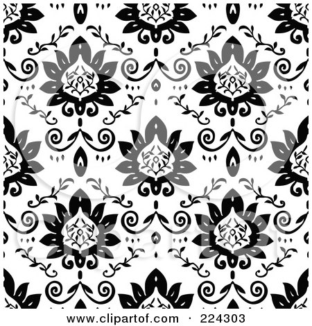 Royalty-Free (RF) Clipart Illustration of a Black And White Floral Pattern Background - 13 by BestVector