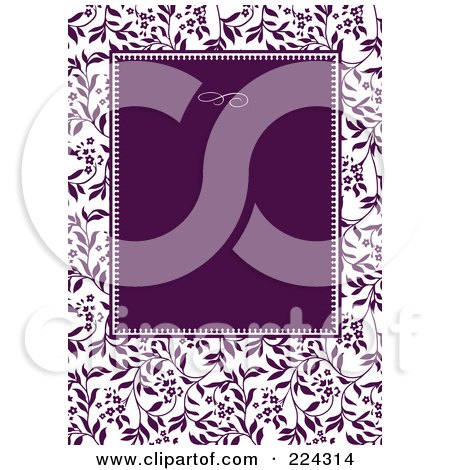 Royalty-Free (RF) Clipart Illustration of a Purple Ivy Pattern Frame Around Purple Copyspace On An Invitation Template by BestVector