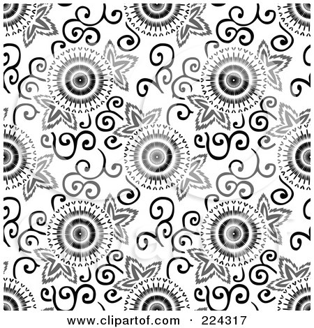 Royalty-Free (RF) Clipart Illustration of a Black And White Floral Pattern Background - 12 by BestVector