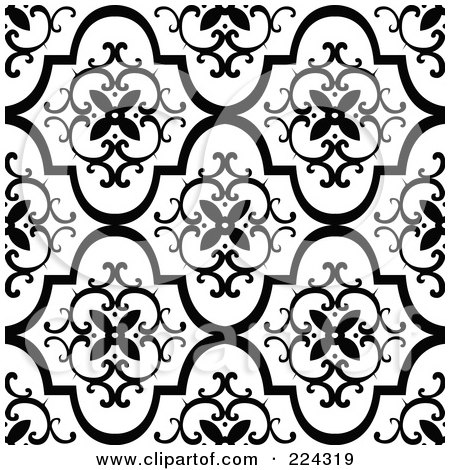 Royalty-Free (RF) Clipart Illustration of a Black And White Floral Pattern Background - 5 by BestVector
