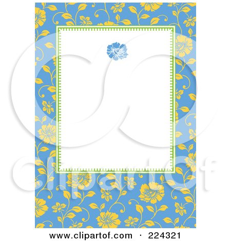 Royalty-Free (RF) Clipart Illustration of an Invitation Template Of Yellow Roses On Blue Around White by BestVector
