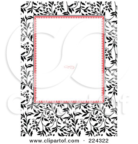 Royalty-Free (RF) Clipart Illustration of a Black And White Ivy Pattern Frame Around Copyspace On An Invitation Template by BestVector