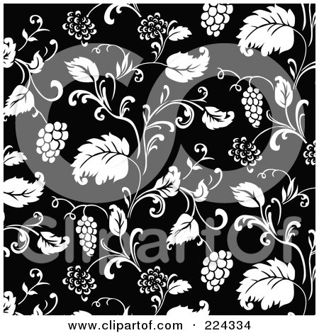 Royalty-Free (RF) Clipart Illustration of a Black And White Grape Pattern Background - 1 by BestVector