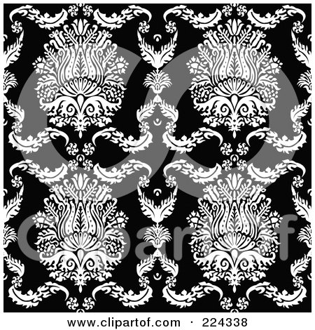 Royalty-Free (RF) Clipart Illustration of a Black And White Floral Pattern Background - 11 by BestVector