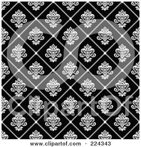 Royalty-Free (RF) Clipart Illustration of a Black And White Floral Pattern Background - 1 by BestVector