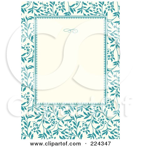 Royalty-Free (RF) Clipart Illustration of a Turquoise Ivy Pattern Frame Around Cream Copyspace On An Invitation Template by BestVector