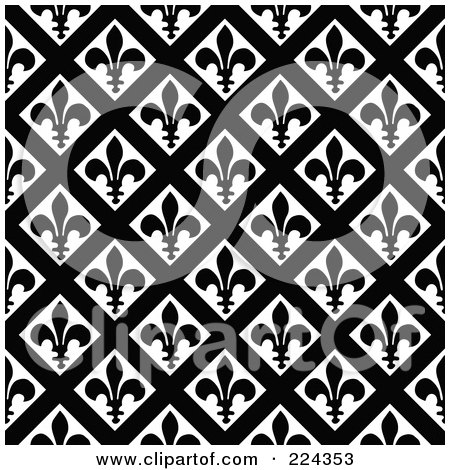Royalty-Free (RF) Clipart Illustration of a Black And White Fleur De Lis Pattern Background - 1 by BestVector