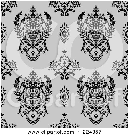 Royalty-Free (RF) Clipart Illustration of a Black And White Floral Pattern Background - 9 by BestVector