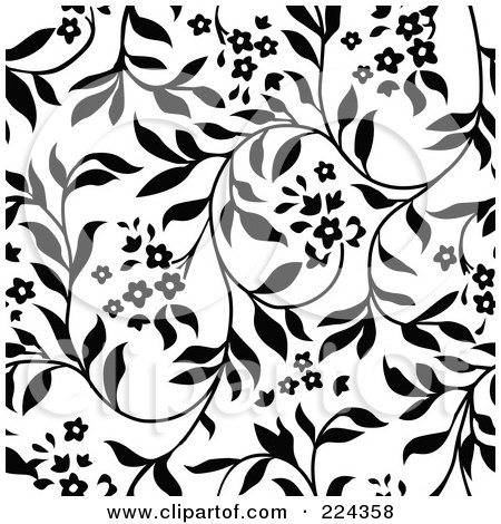 Royalty-Free (RF) Clipart Illustration of a Black And White Floral Pattern Background - 4 by BestVector
