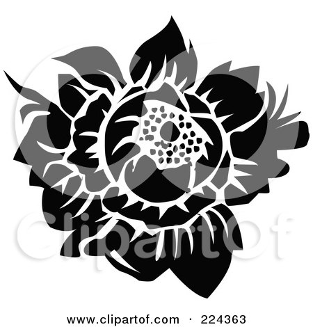 Royalty-Free (RF) Clipart Illustration of a Black And White Flower Design - 6 by BestVector