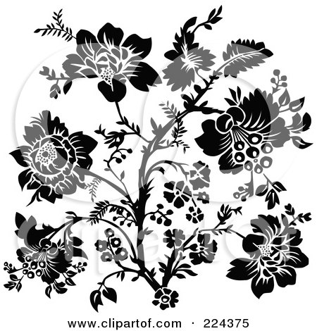 Royalty-Free (RF) Clipart Illustration of a Black And White Design Of Ornate Flowers - 2 by BestVector