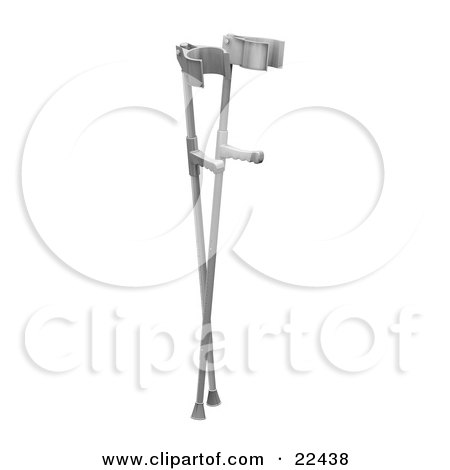 Clipart Illustration of a Pair Of Silver Forearm Crutches With Plastic Handles by KJ Pargeter