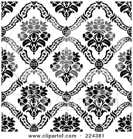 Royalty-Free (RF) Clipart Illustration of a Black And White Floral Pattern Background - 22 by BestVector