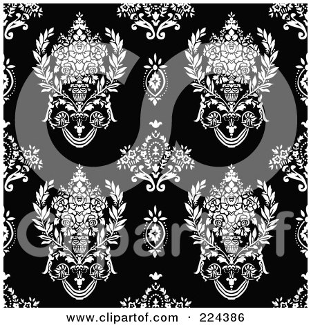 Royalty-Free (RF) Clipart Illustration of a Black And White Floral Pattern Background - 19 by BestVector