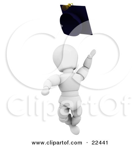 Clipart Illustration of an Excited White Character School Graduate Jumping And Throwing A Graduation Cap by KJ Pargeter