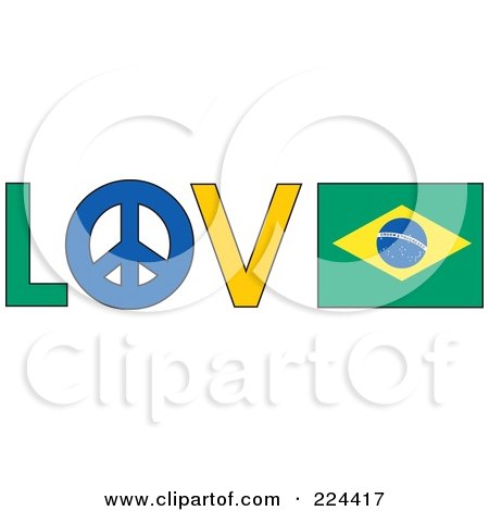 Royalty-Free (RF) Clipart Illustration of The Word Love With A Peace Symbol And Brazil Flag by Maria Bell