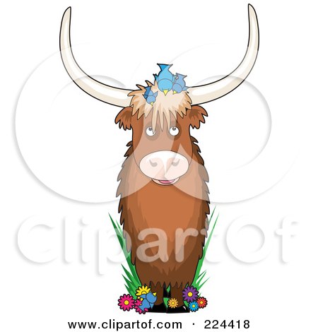 Royalty-Free (RF) Clipart Illustration of a Bull With Birds And Flowers In The Shape Of The Letter Y by Maria Bell