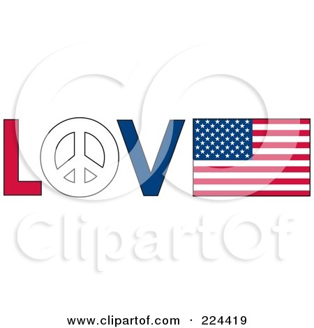 Royalty-Free (RF) Clipart Illustration of The Word Love With A Peace Symbol And American Flag by Maria Bell