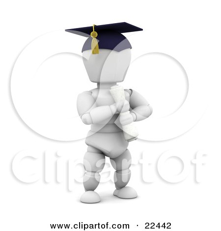 Clipart Illustration of a Proud White Character School Graduate Wearing A Cap And Holding A Diploma by KJ Pargeter