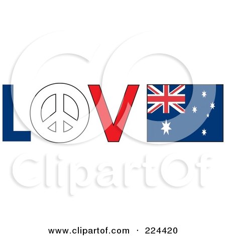 Royalty-Free (RF) Clipart Illustration of The Word Love With A Peace Symbol And Australia Flag by Maria Bell