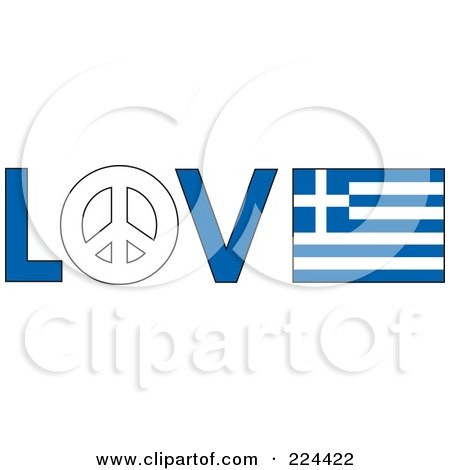 Royalty-Free (RF) Clipart Illustration of The Word Love With A Peace Symbol And Greece Flag by Maria Bell