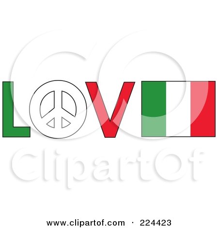 Royalty-Free (RF) Clipart Illustration of The Word Love With A Peace Symbol And Italy Flag by Maria Bell