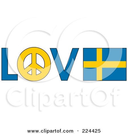 Royalty-Free (RF) Clipart Illustration of The Word Love With A Peace Symbol And Sweden Flag by Maria Bell