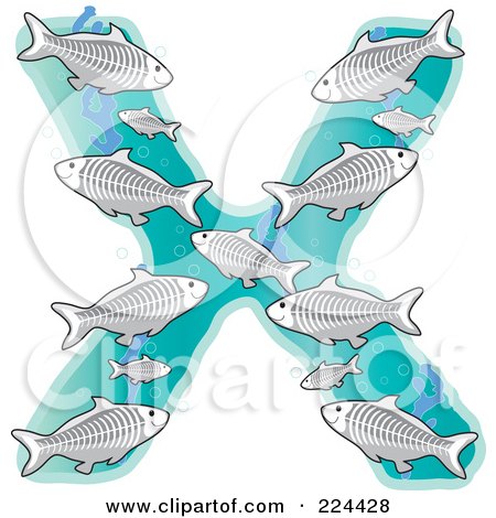 Royalty-Free (RF) Clipart Illustration of a Group Of Xray Fish In The Shape Of The Letter X by Maria Bell